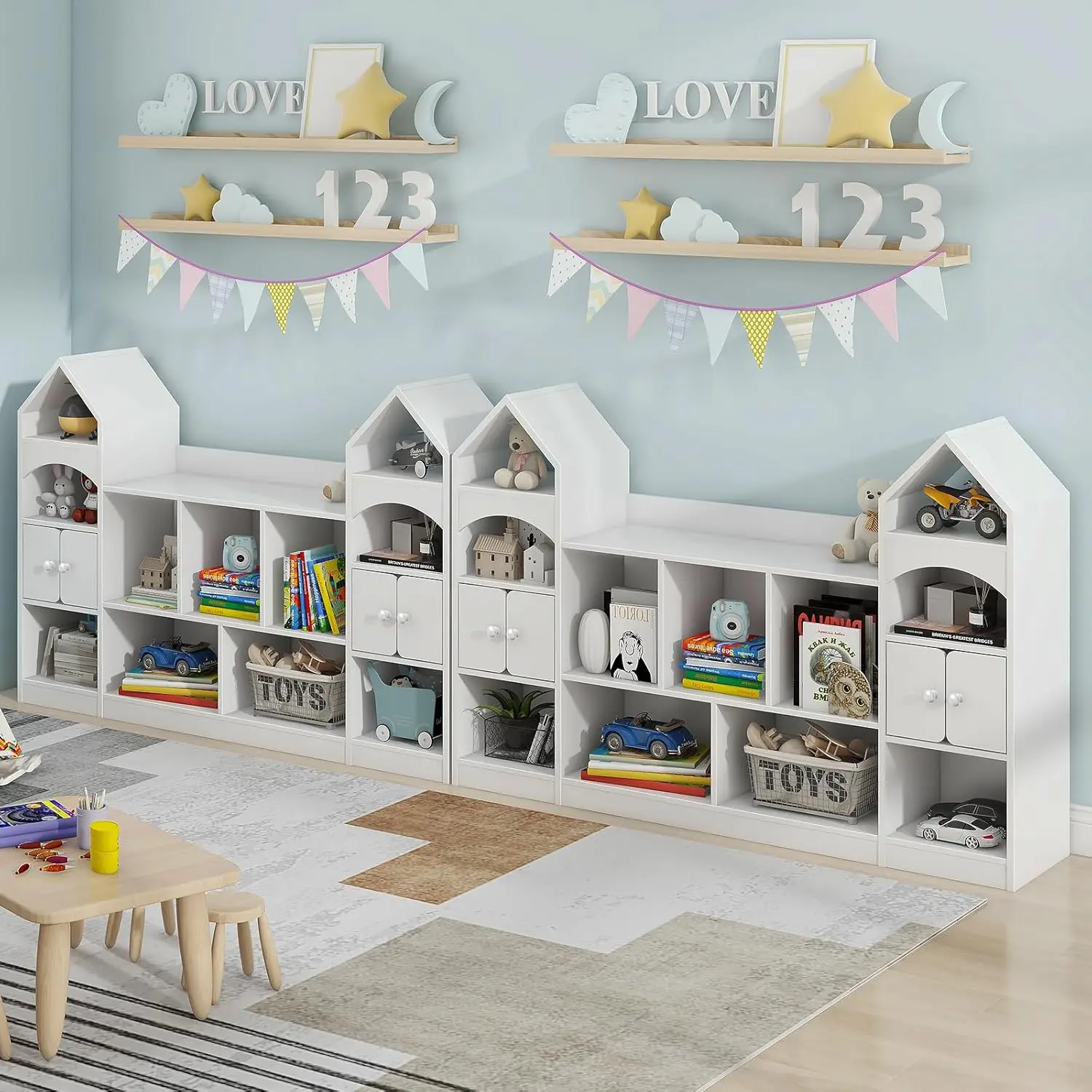 Estantería para niños y gabinete de almacenamiento de juguetes, estantería para niños, forma de castillo, muebles de sala de juegos, estante multiusos para niños pequeños a O