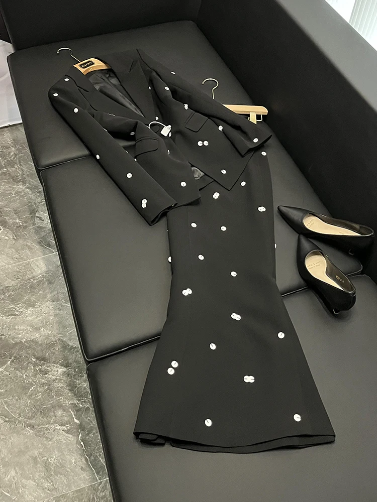 Star Faion Sequin Embellied Color Blo Suit Jaet Fi Tail Long Skirt A03054Z Women's Premium Clothing Set