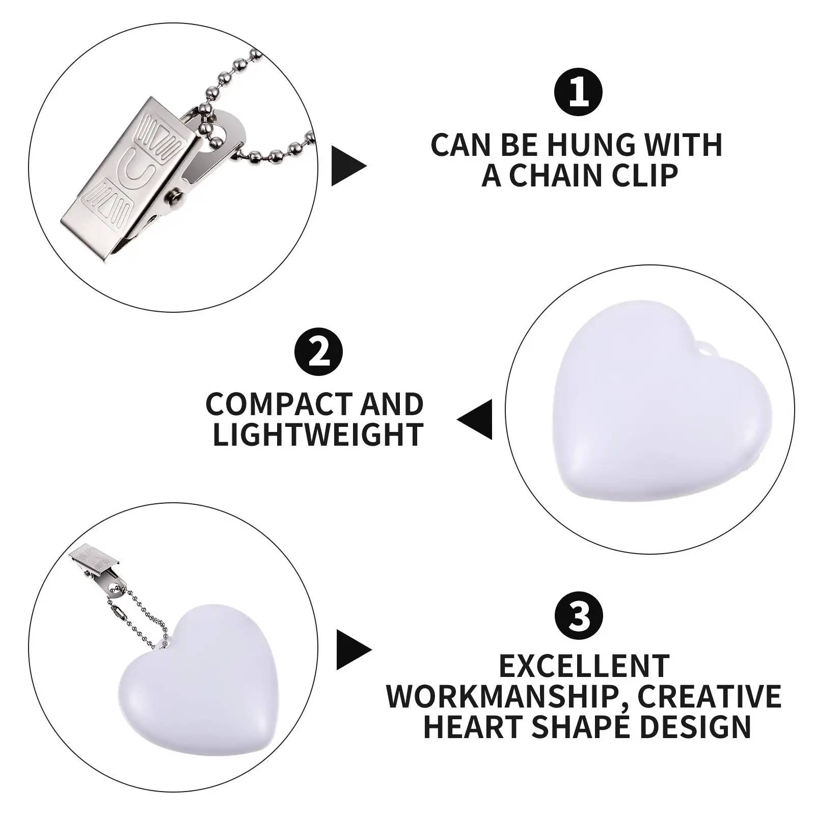 Touch Sensor Bag Light LED Heart Shape Night Light for Purse Handbag Portable White Work Pocket Outdoor Reading ABS 2