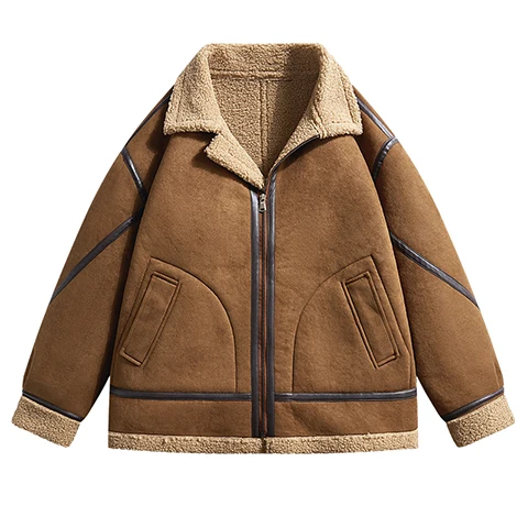 

Men's Autumn Winter Suede Jaet Lapel Faionable Oversized Casual Sle Fce Lined Trendy Outerwear Polyester Nylon Co...