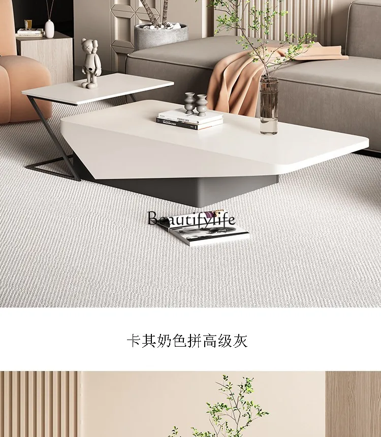 - * طاولة قهوة من لوح الصخور الكريمي، شقة صغيرة، غرفة معيشة، مجموعة خزانة تلفزيون منزلية بسيطة وحديثة