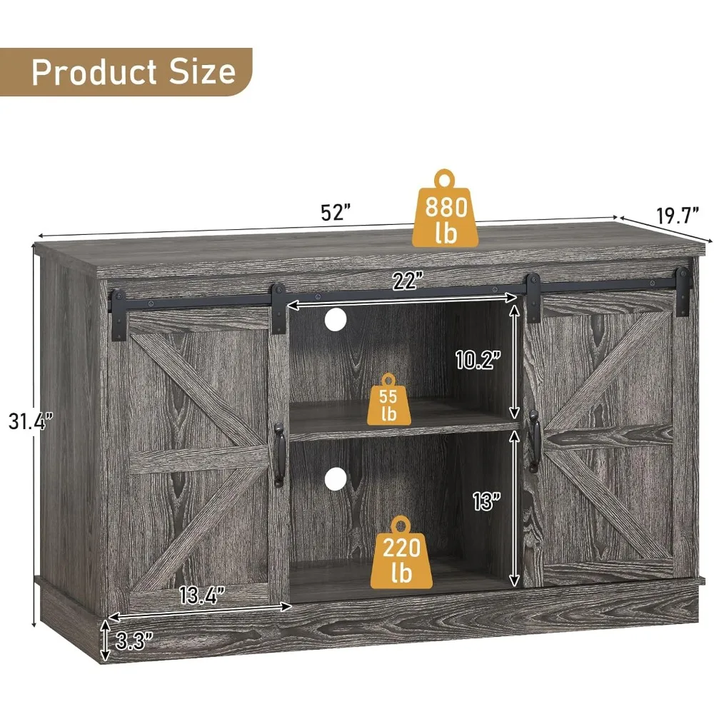 Farmhouse 55-75 Gallon Fish Tank Stand with Power Outlet, Aquarium Stand w/Cabinet&Sliding Barn Door, Heavy Duty Reptile Tank