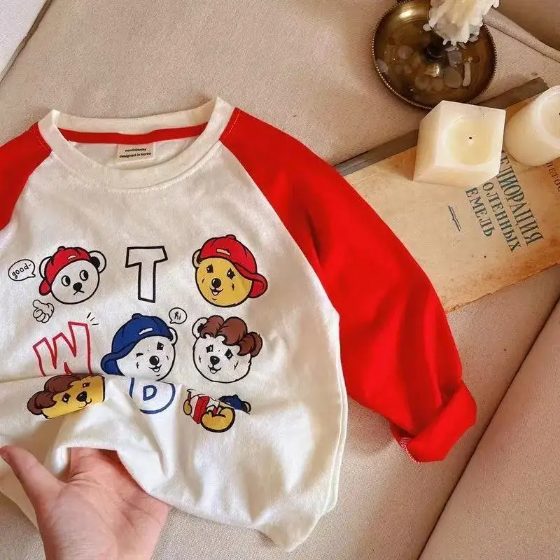 

Spring New Children Long Sleeve Splicing T Shirts Cartoon Print Girls Cotton Casual Tees Boys Bottoming Shirts Kids Clothes