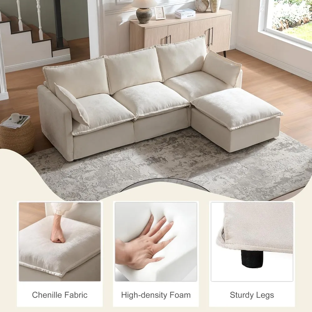 أريكة مقطعية على شكل حرف L مع مسند، أريكة وحدات حديثة بأربعة مقاعد، أثاث غرفة معيشة مريح مع وسائد