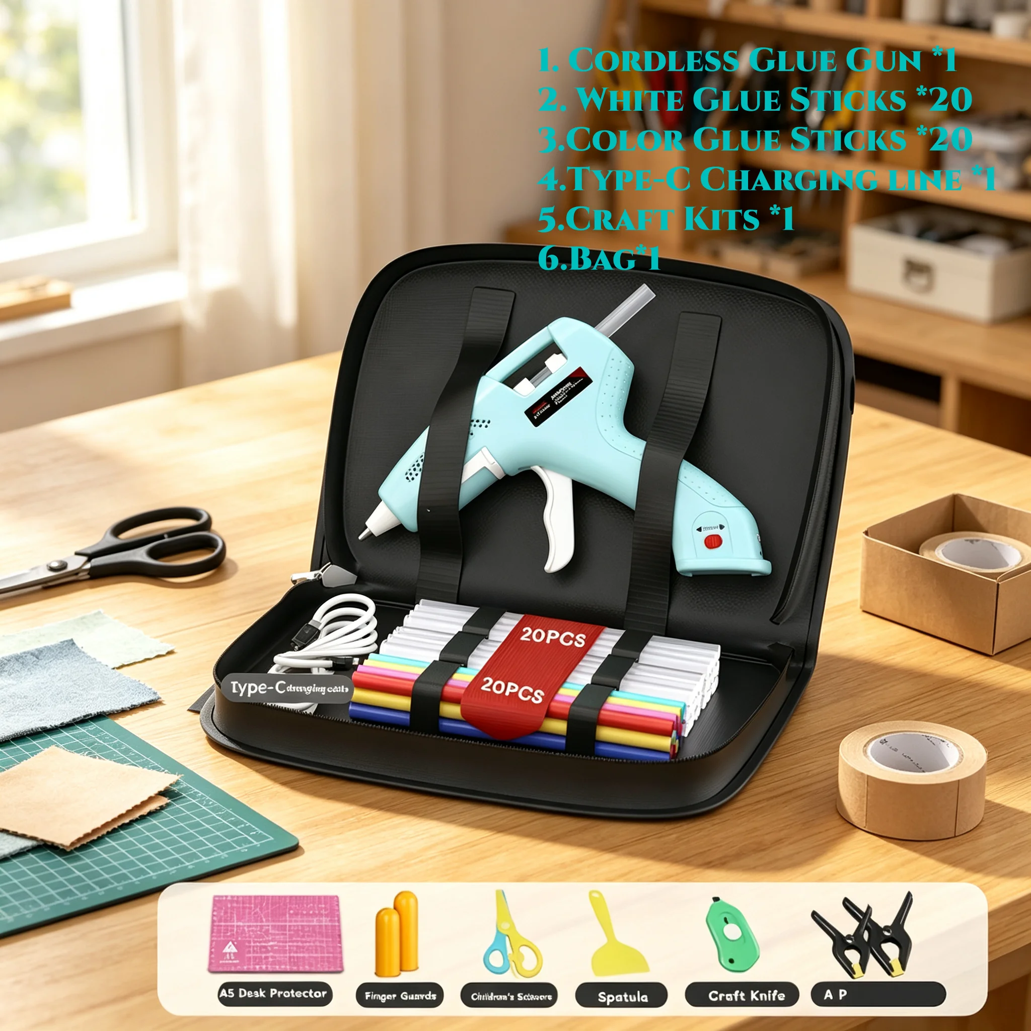 7mm Cordless Glue Gun 3.7V,Fast Heating Rechargeable Hot Silicone Gun,60 Min Use,Type-C Charging,Leak-Proof, Kids Crafts Tools