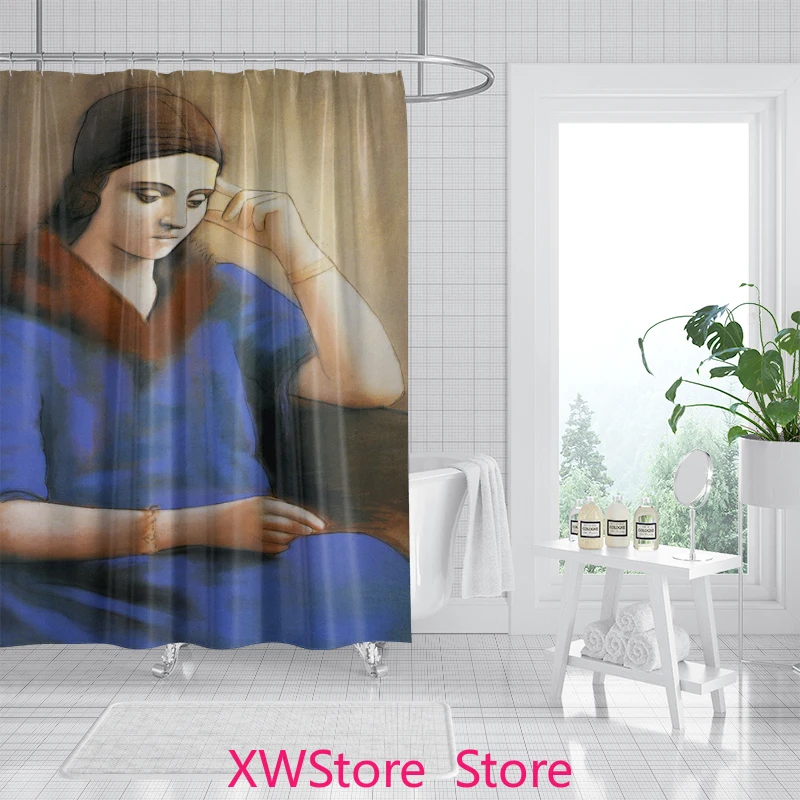 

Nordic Style Retro Oil Painting Pattern Shower Curtain Waterproof Thickened Non Perforated