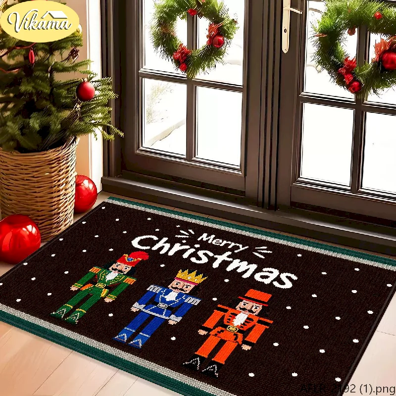 VIKAMA Christmas Soldier Guard Merry Area Rug Non Slip Washable Soft Doormat Entryway Indoor Holiday Home Decor