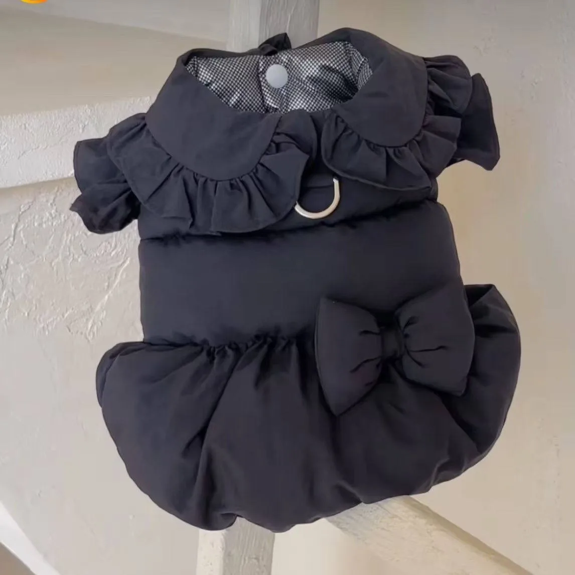 Princess-style Pet Coat Yorkshire Winter Warmth Garment Bow-tie Teddy Down Jacket Solid-colour Puppy Clothes XS-XL