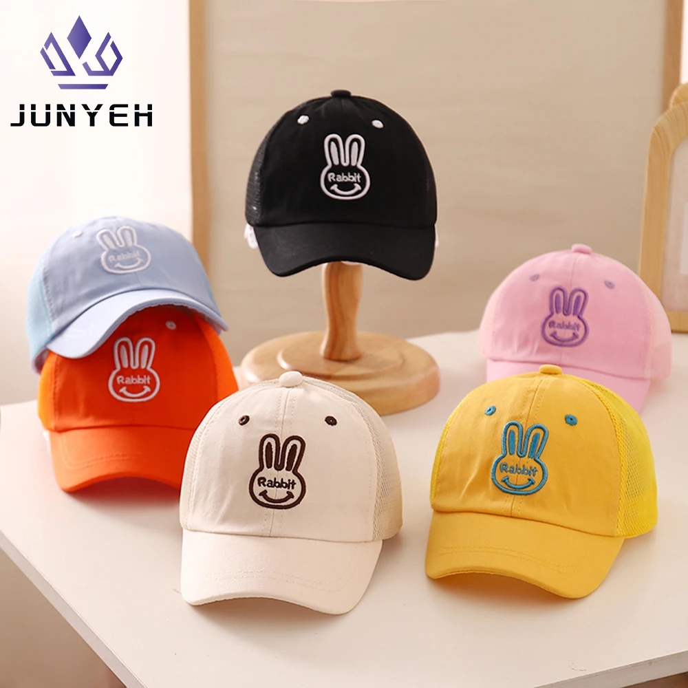 Children\'s Hat Summer Embroidery Rabbit Cartoon Baseball Cap Mesh Boys Girls Baby Casual Beach Hats For Kids 2-6 Years