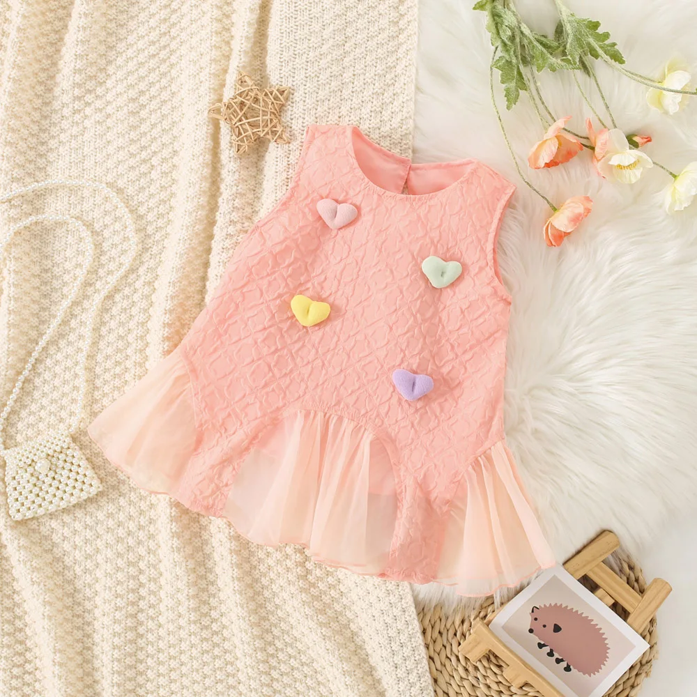 Baby Girl Korean Style Western Style Dress Childrens Summer New Fashionable Love Princess Dress Girls Sleeveless Dress