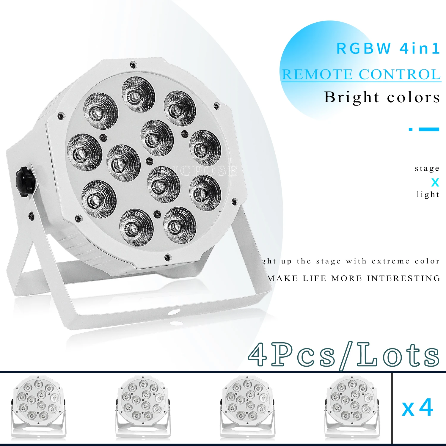 

4Pcs/Lots 12x12w Flat Par LED Flat White Led Par Light 12*12W Smooth RGBW Color Mixing DMX 4/8 Channels Stage Wash