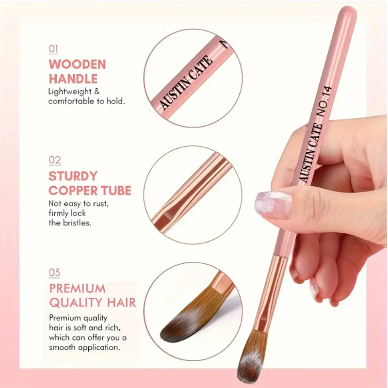 3pcs Pink Handle Acrylic Nail Brushes Professional Crystal Powder Extension Carving Tool 8/10/14 Beginner Manicure Salon Brush