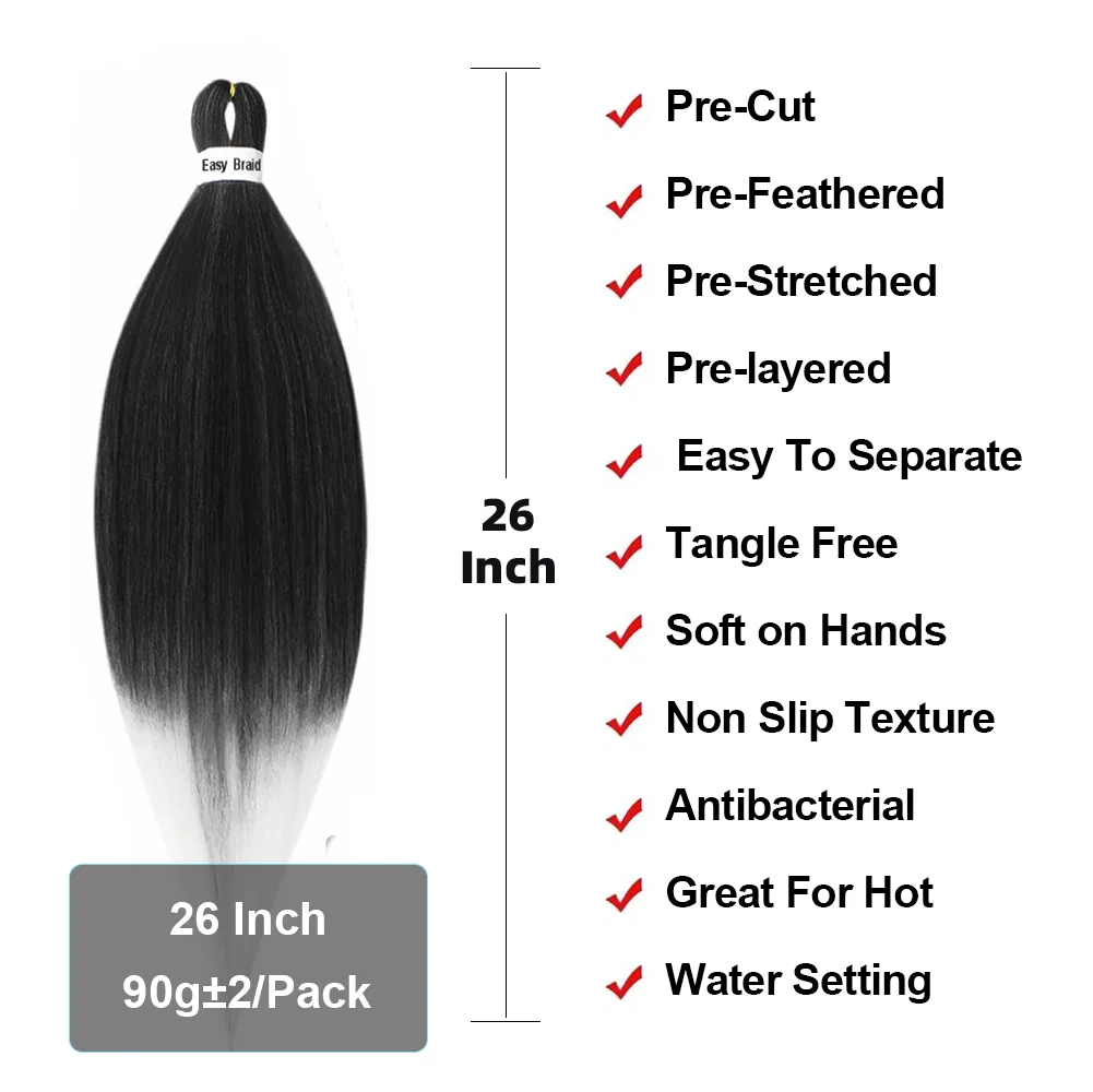 Trançando extensões de cabelo para mulheres africanas, pré esticadas, tranças jumbo, reto perversos, cabelo sintético, ombre, 90g