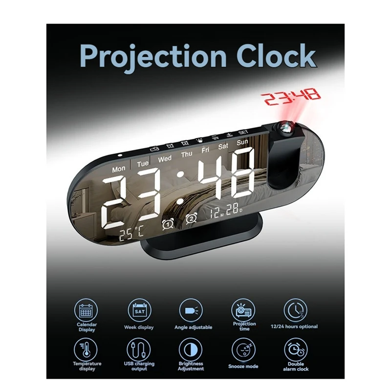 3CGRO-Mini 4K Clock Camera LED Digital Smart Alarm Clock Projection Supports Remote Viewing Mobile Detection Mini Camera