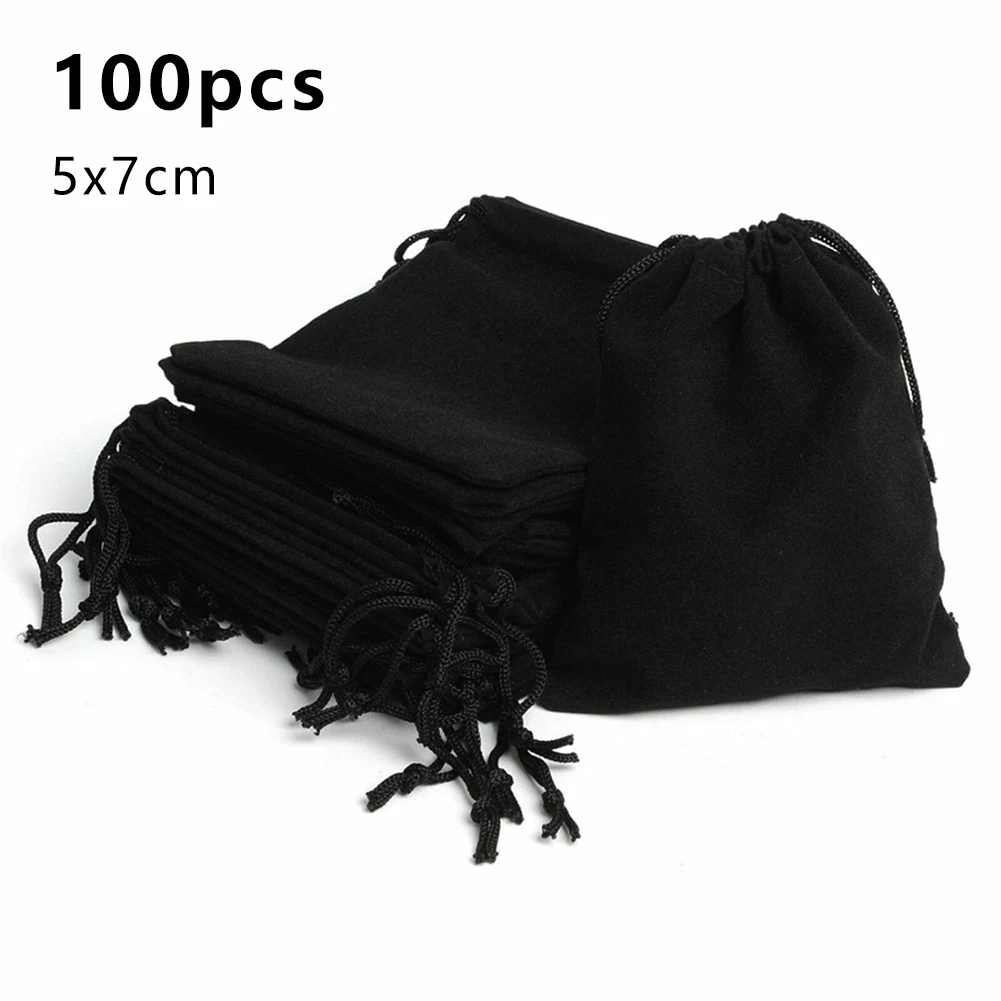 100pcs Velvet Bags 5x7 7x9 10x14cm Drawable Jewelry Packaging Bag Gift Wedding Party Display Present Sweets Packing Pouches