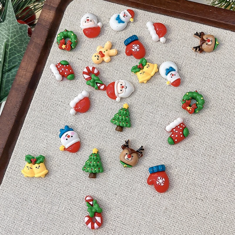 クリスマス サンタクロース ツリー 手袋 帽子 靴下 エルク ヒョウ 蝶結び 蝶 パール 雪の結晶 星 ネイルアート アクセサリー デコレーション