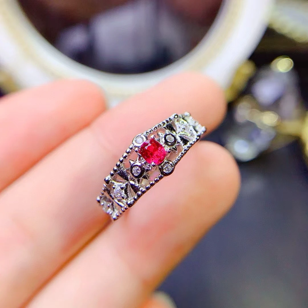 Bague Spinelle Rouge Naturelle Pure Incrustée pour Femme, Bijoux Fins, Argent S925, Gemmes Haute Clarté, Test de Support, Cadeau du Nouvel An, Exquis