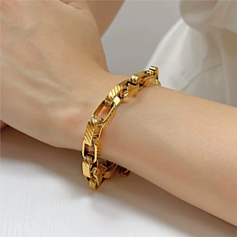 ANENJERY 316L Stainless Steel Coarse Chain Bracelet for Women Men Vintage Simple Jewelry Gift Wholesale