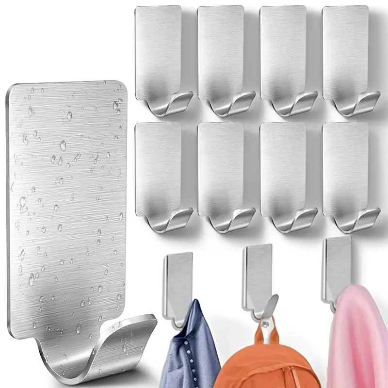 

6/12pcs Adhesive Stainless Steel Towel Hooks Family Robe Hanging Hooks Hats Bag Family Robe Hats Bag Key Adhesive Wall Hanger