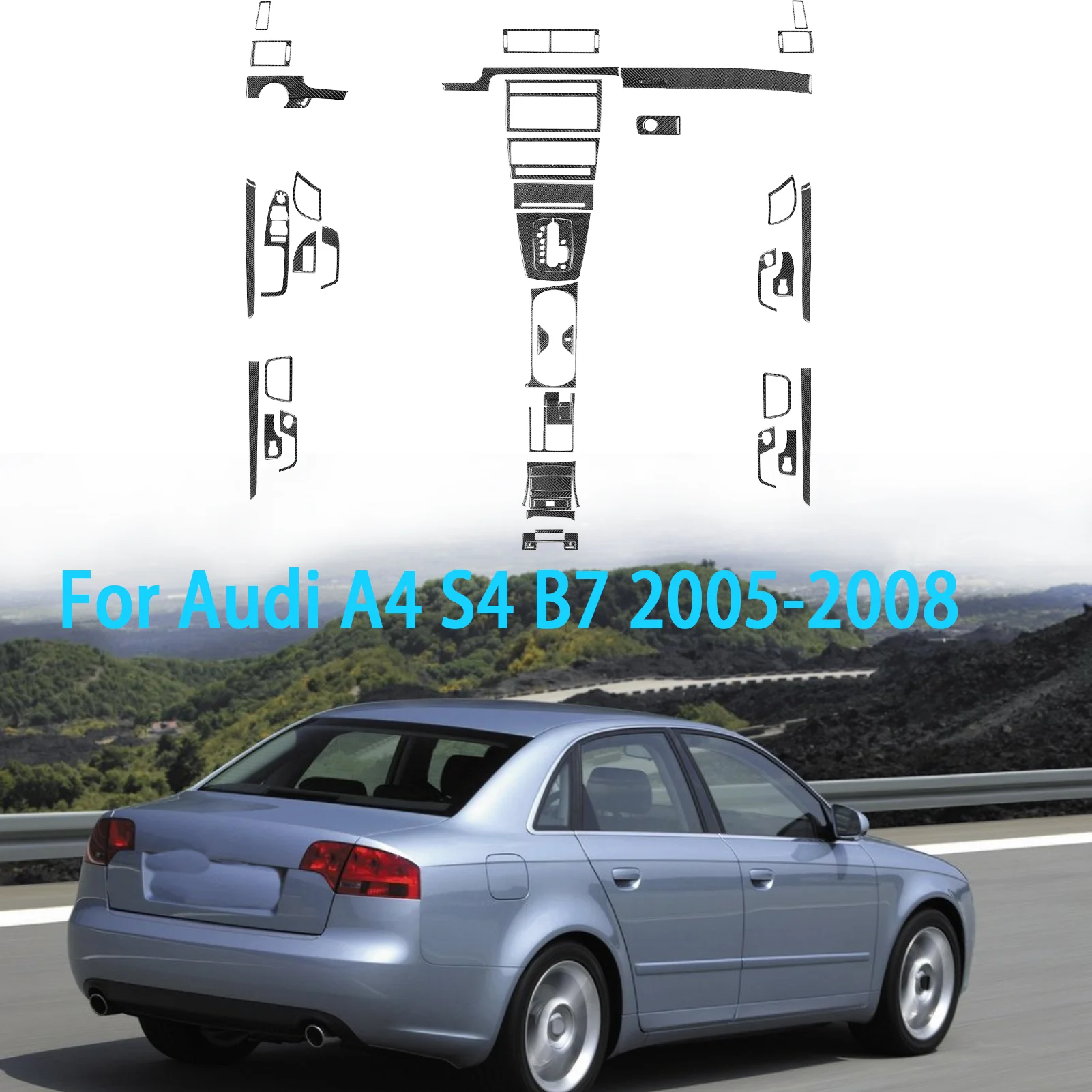 

For Audi A4 S4 B7 2005-2008 Real Carbon Fiber Sticker Central Control Gear Radio AC CD Panel Car Accessories Interior decorative
