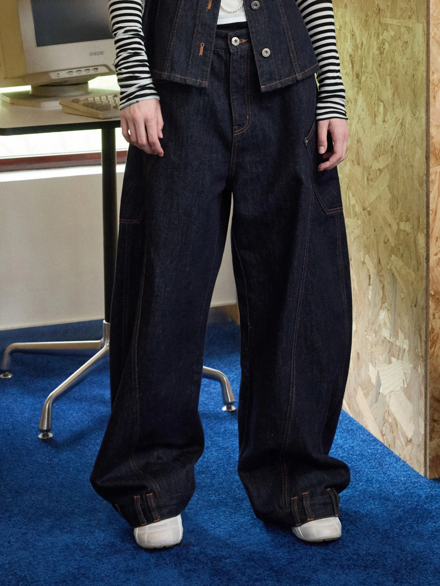 

Широкие джинсы с низкой талией, женские повседневные хлопковые брюки с вышивкой, винтажные брюки от JINN STUDIO