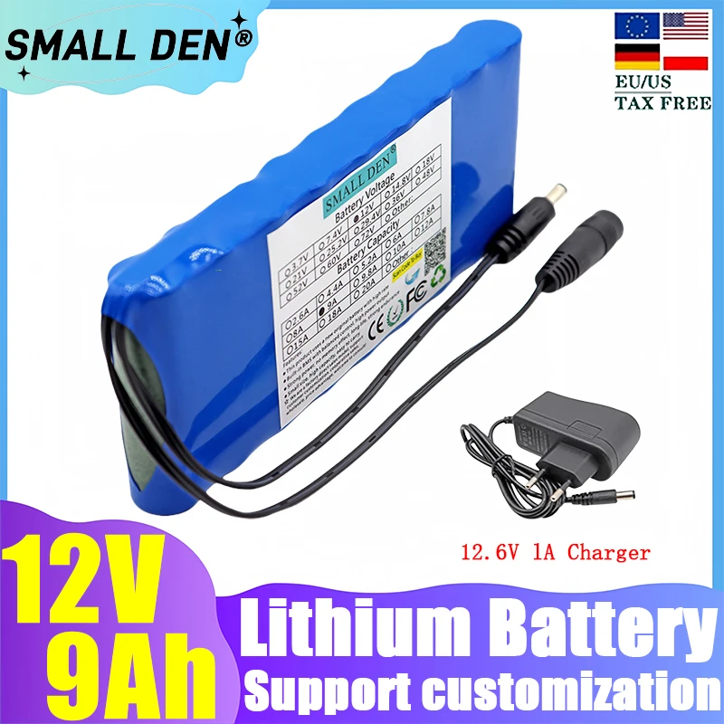 

12V 9Ah 18650 3S3P lithium-ion rechargeable battery pack for lighting tools, electric tools, electric toys, etc+12.6V1A charger