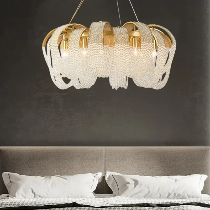American Postmodern Light Luxury Tassel Crystal Chandelier Dining Room Bedroom Lamp Creative High-end Led Lighting Home Decor