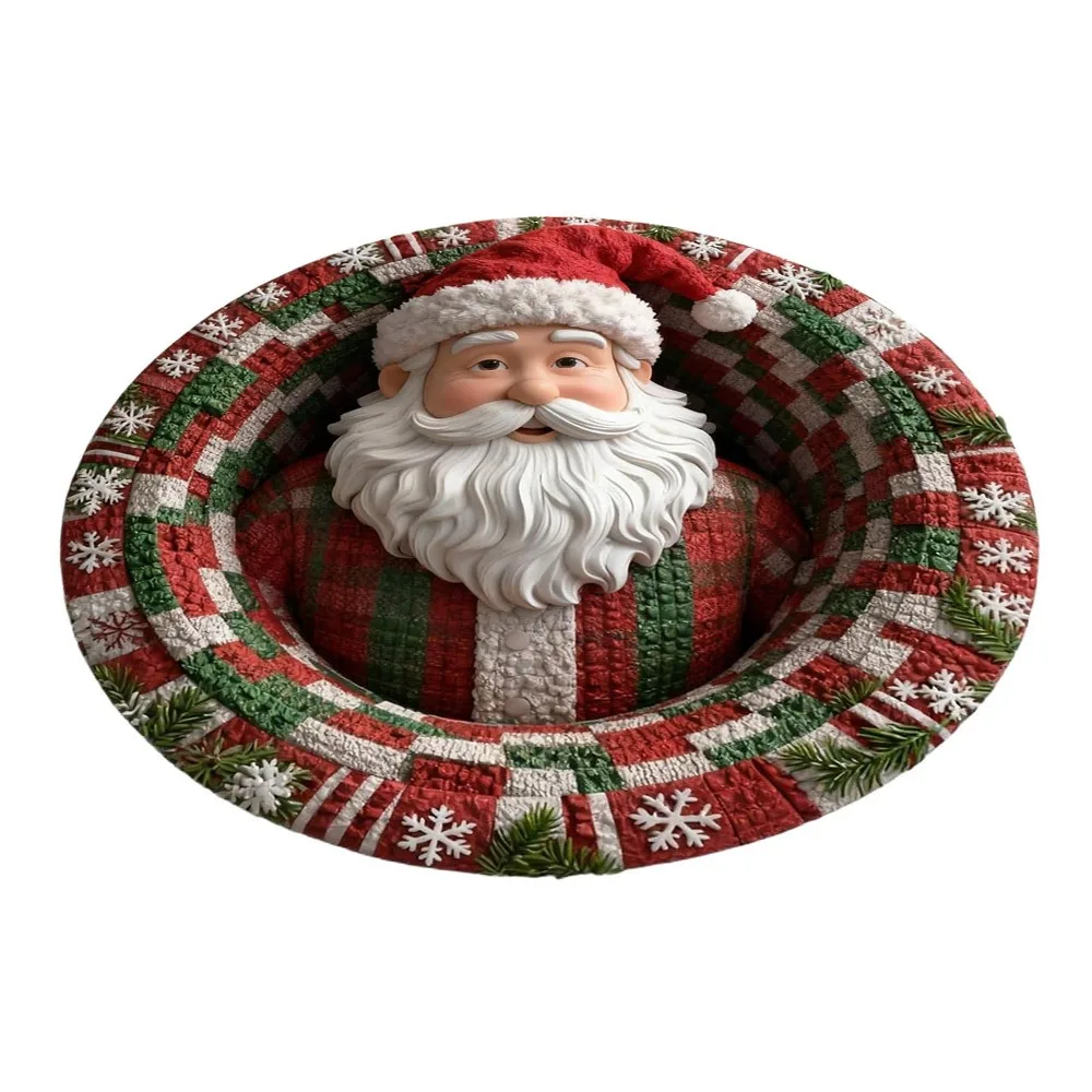 60*60cm Christmas Round Carpet 3D Special-shaped Red Christmas Tree Base Mat Anti-Slip Imitation Cashmere Santa Claus Floor Mat