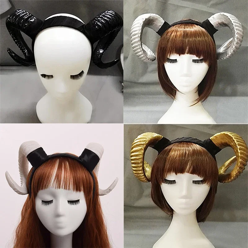 Accessorio per fascia per capelli con fascia in corno di pecora fatto a mano Demon Evil Gothic Lolita Cosplay Halloween Headwear Prop