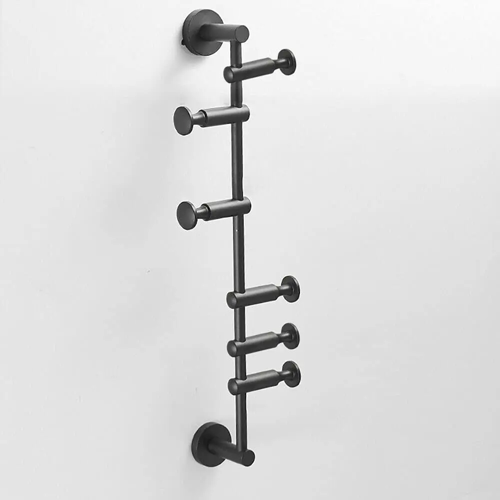 

Towel Rack - Wall Mounted Bathroom Rack with 6 Hooks (Black) for Bathroom and Living Room, Swivel Coat Robe Hat Clothes Hanger
