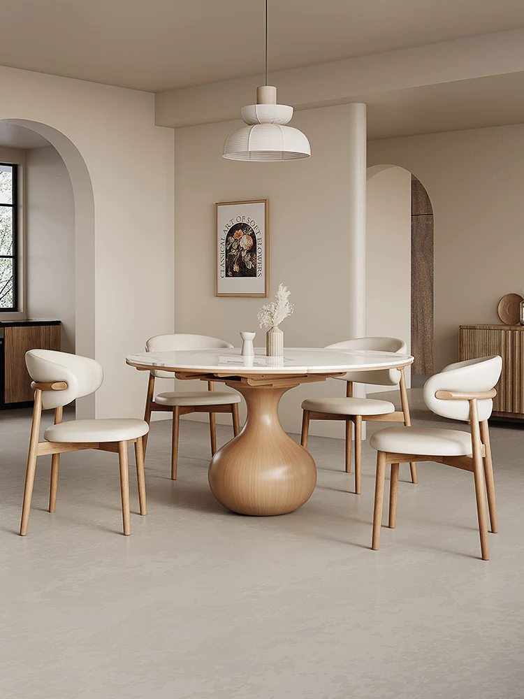 Stone Plate Dining Tables and Chairs Set Foldable round Household Nordic Ash Wood Solid Wood Dining Table