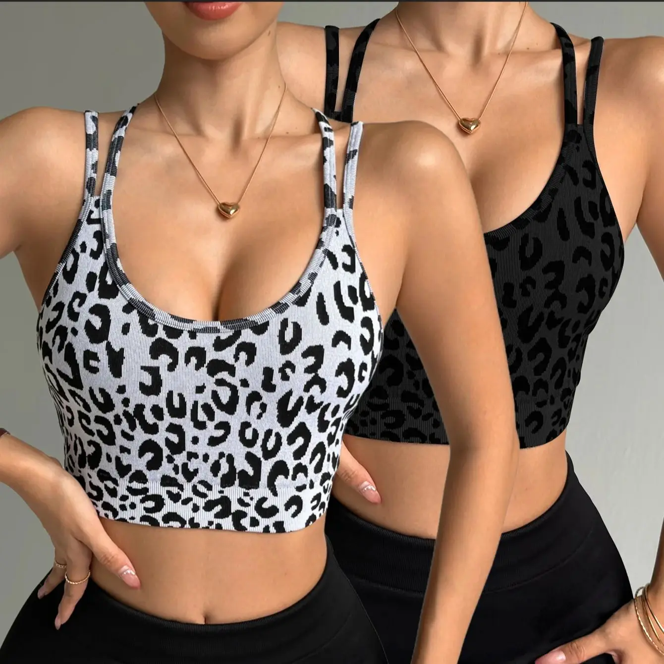 

Sexy Double Strap Women's Yoga Bra Leopard Print Workout Top Cross Back Fitness Bra Supportive Gym Sport Activewear Bralette