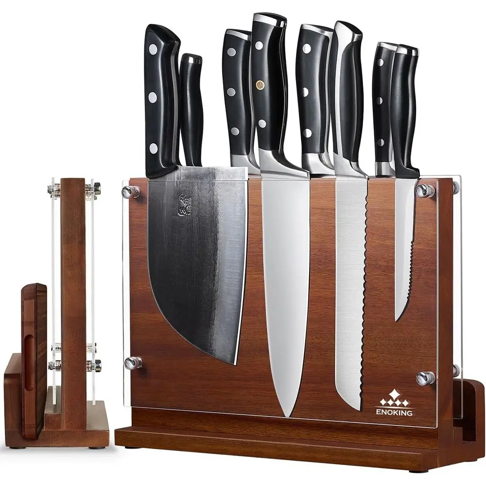 

Магнитный держатель для ножей с акриловым экраном, 12 x 9 дюймов, двусторонний кухонный держатель для ножей без ножей, подставка для хранения ножей из акации