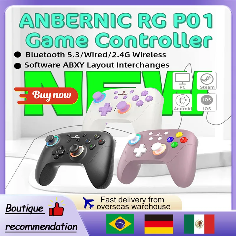 ANBERNIC RG P01 RGP01 Gamepad Game Controller Hall Effect Joystick XBOX Wired Wireless Bluetooth For PC Android IOS Steam RGB