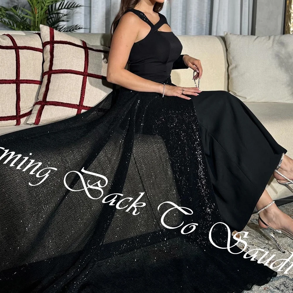 Customized Delicate   Irregular  Sequined Strapless Ankle Length A-Line Evening Dress Jersey One Shoulder Sweep Train Vestido De