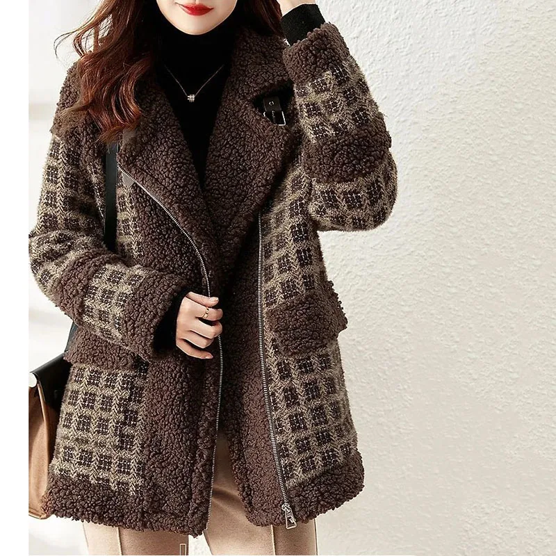 

2022 Autumn Winter New Fashion Lapel Simple Korean Version Loose Female Woolen Jacket Grain Fleece Keep Warm Women's Wool Coat