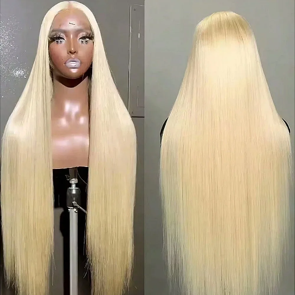 Wig Rambut Asli Pirang 30 Inch 613 Lace Front 13X4 HD Transparan, Wig Rambut Asli Pirang dengan Lace Front 200% Density