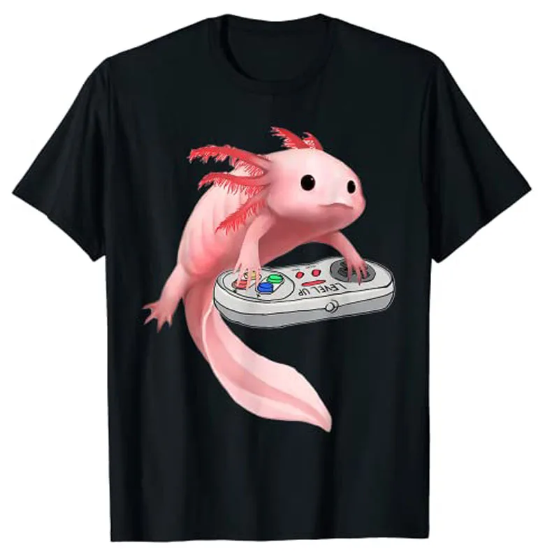 Axolotl Fish Playing Video Game White-Axolotl Lizard Gamers T-Shirt Oversized Men Clothing Customized Products