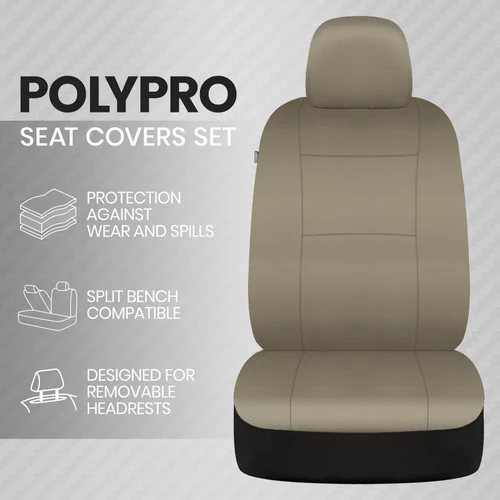 Imagen 2 del producto Juego completo de fundas de asiento en color Beige sólido, asiento de Banco dividido delantero y trasero, fácil de instalar para automóviles, camiones, furgonetas y SUV