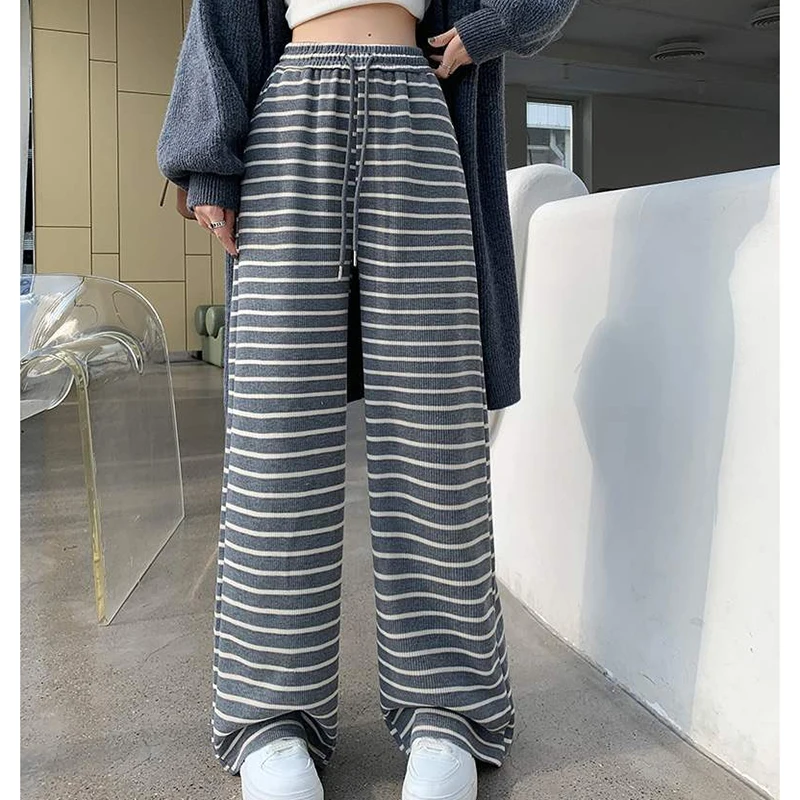 Spring and Autumn Thick Corduroy Casual Pants for Women, Loose and Versatile, Grey Casual Pants, Ins Floor Pants