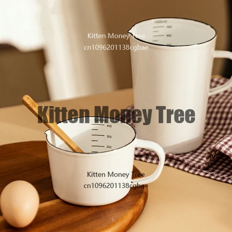 

500/1000ML Enamel Milk Cup Measuring Cup Enamel Thickened Kitchen Coffee Glass Tea