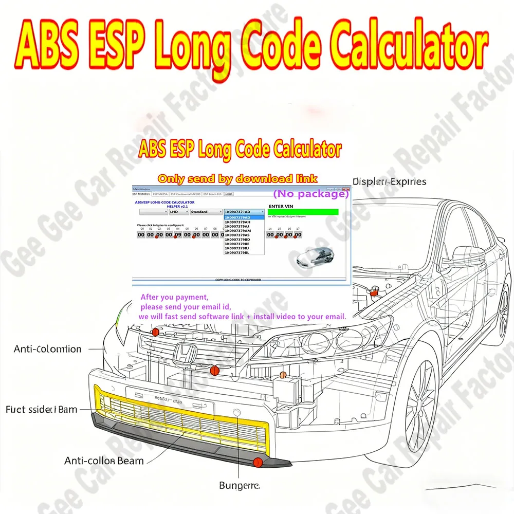 

Latest Car Maintenance Tools V/W ABS ESP Long Code Calculator obd2 scanner Helper MK60EC1 ABS ESP Long Code Calculator software
