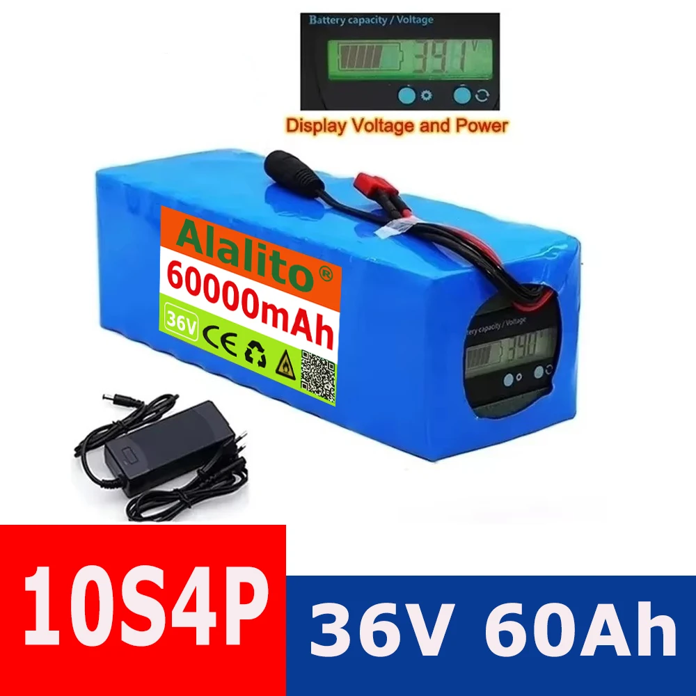 

36V battery 10S4P 60Ah battery pack 1000W high power battery 42V 60000mAh Ebike electric bicycle BMS Capacity Indicator+charger