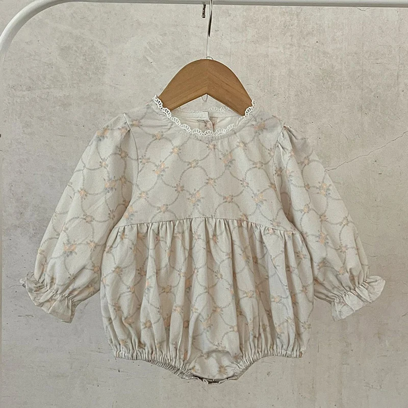 

2024 New Autumn Children Clothes Newborn Baby Girls Bodysuits Long Sleeved Corduroy Print Infant Baby Girls Jumpsuit