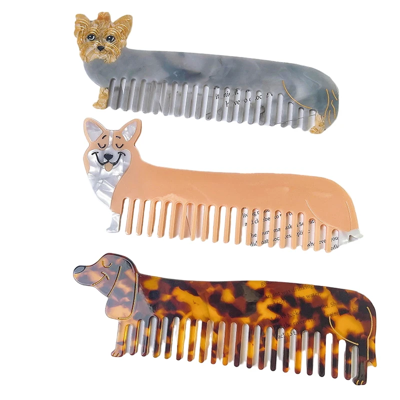 1Pc Corgi Yorkshire Dachshund New Puppy Acetate Hairbrush Cute Fashion Anti-Static Comb Hair Care & Styling Tools