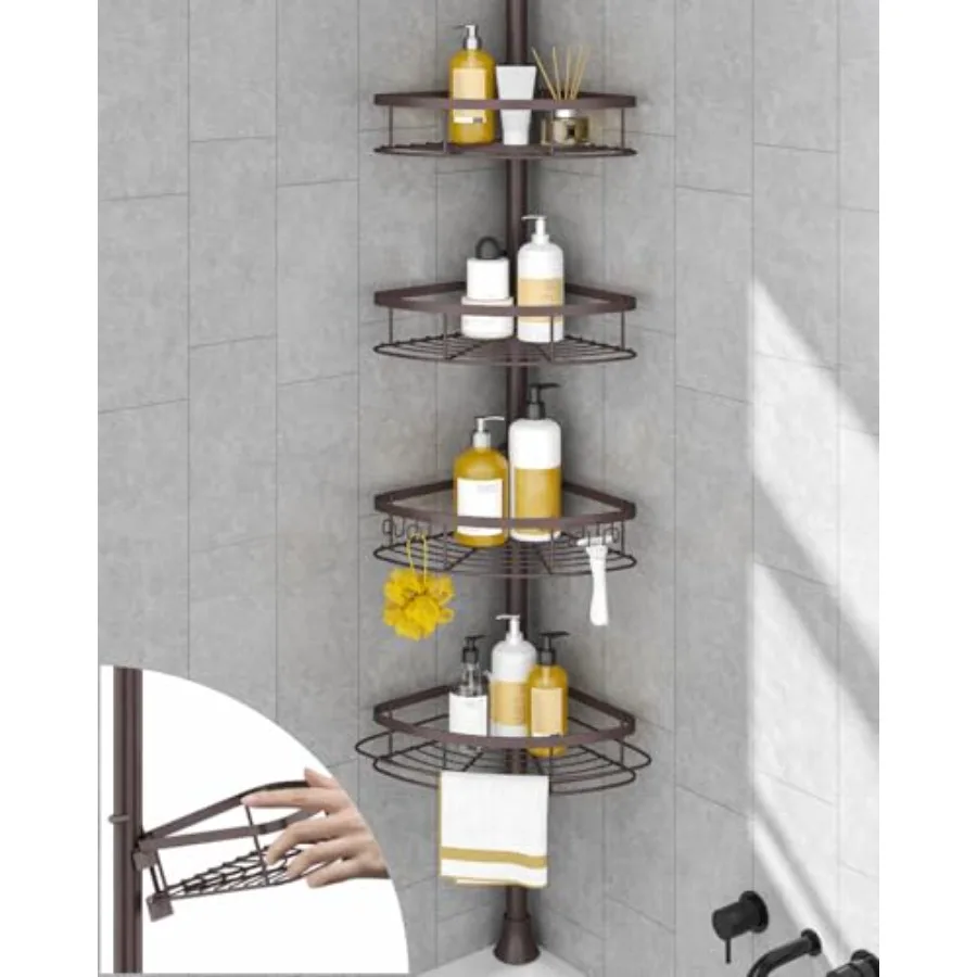 

Rustproof Shower Corner Caddy Organizer for Bathroom Tension Pole with 4 Baskets for Bathtub Storage Rack 34 to 116 Inch Height