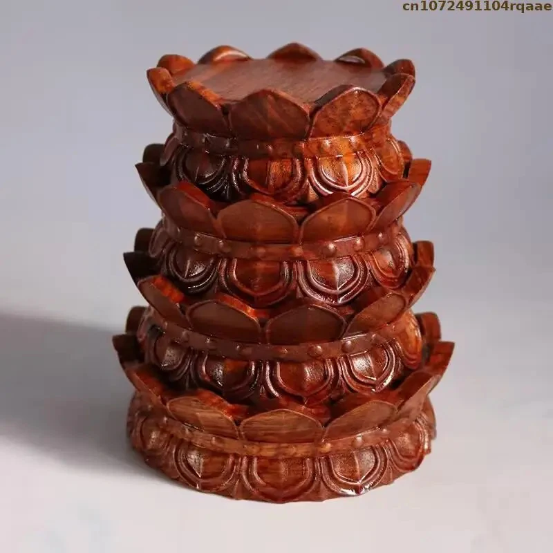 Mini Buddha Statue Pedestal Crystal Sphere Stand Display Shelf Home Desktop Decor Standing Flower Base Wooden Lotus Flower Base