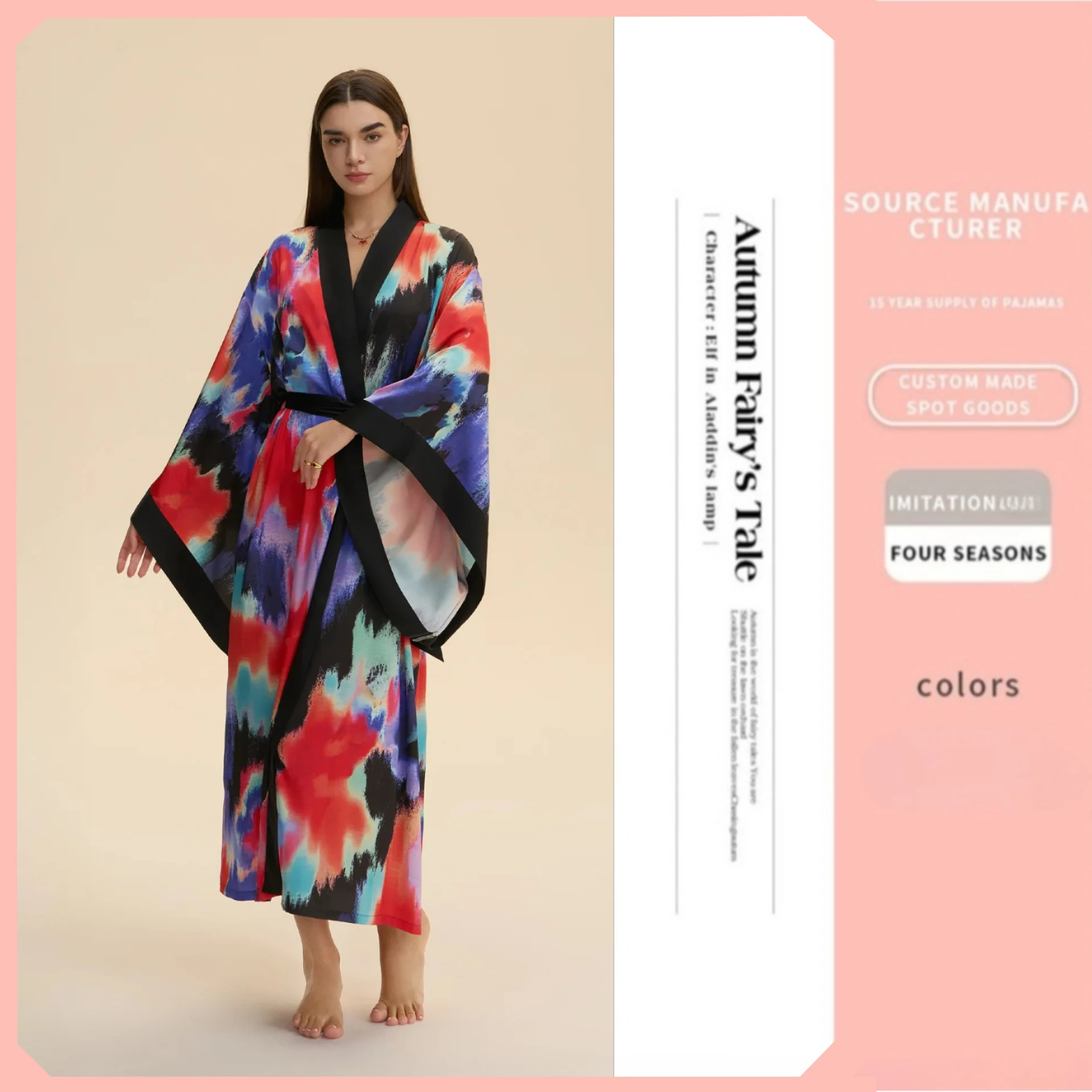 

V-Neck Robe Sleepwear Nightgown Women Bathrobe Gown with Belt Loungewear Casual Silky Satin Kimono Sleepshirt Homewear