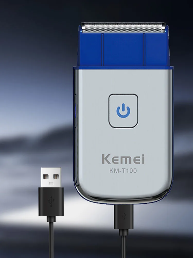 Kemei T100 المحمولة السفر ماكينة حلاقة الرجال أداة تهذيب اللحية ماكينة حلاقة كهربائية صغيرة قابلة للشحن احباط الترددية سلامة الحلاقة