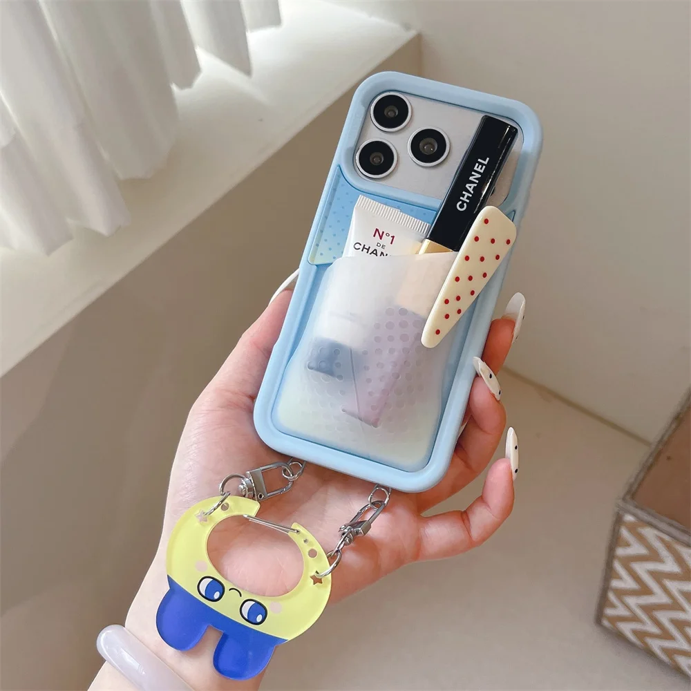

Funny Cartoon Rabbit With Holder Phone Case for iPhone 17 16 Pro Max 15 16 17 Pro Cover with Charm Fashion Cute Shockproof Cases